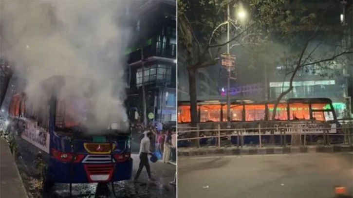 রাজধানীতে আবারও বাসে আগুন