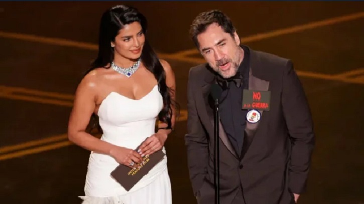 প্রিয়াঙ্কাকে পাশে নিয়ে অস্কারের মঞ্চে ফ্রি প্যালেস্টাইন স্লোগান অভিনেতার