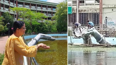 ভেঙে ফেলা হচ্ছে মুনমুনের হাতের মুদ্রা অবয়বে নির্মিত ভাস্কর্য