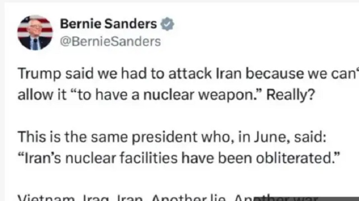 ইরানে হামলা করতে ট্রাম্পের দেওয়া আদেশ নিয়ে প্রশ্ন সিনেটর বার্নি সান্ডার্সের