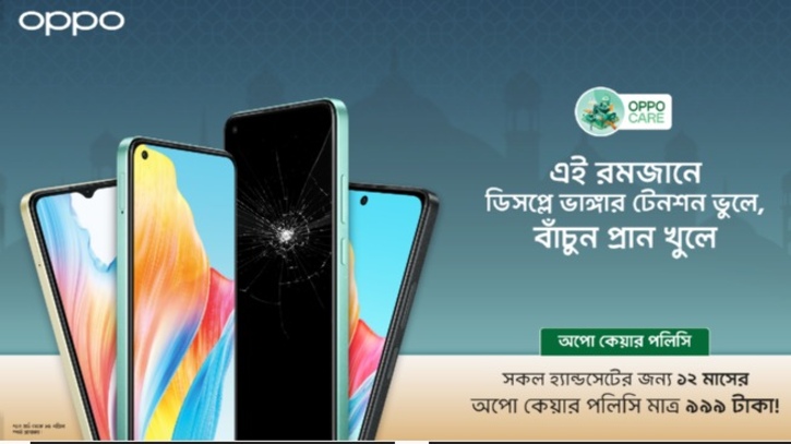 রমজানে ‘৯৯৯ টাকায় বিশেষ স্ক্রিন প্রোটেকশন প্ল্যান দিচ্ছে অপো রমজানে ‘৯৯৯ টাকায় বিশেষ স্ক্রিন প্রোটেকশন প্ল্যান দিচ্ছে অপো