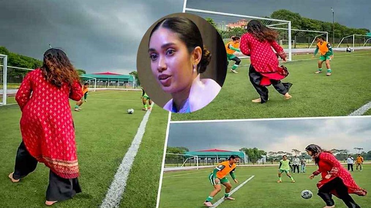 বাঁ পায়ে গোল করে চমক দেখালেন জাইমা রহমান বাঁ পায়ে গোল করে চমক দেখালেন জাইমা রহমান